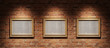 Three pictures on a brick wall