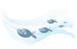 Poissons bleus sur vague bleue