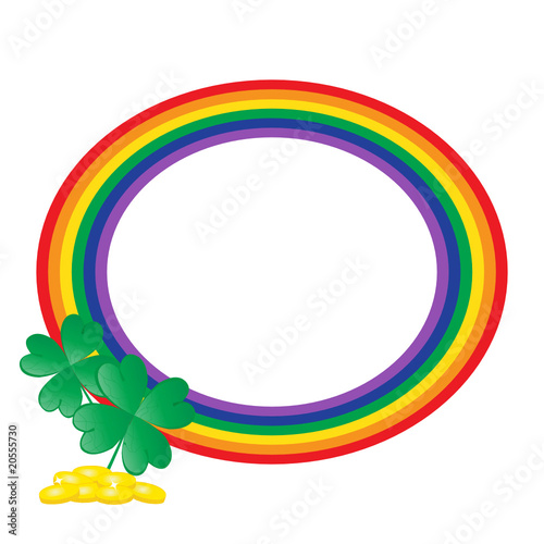 Rainbow frame with gold and clover.Vector illustration. Rainbow frame with gold and clover.Vector illustration.