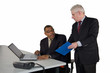 caucasian senior manager pointing out a mistake