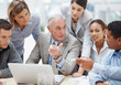 Senior business manager discussing work with his team