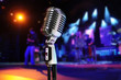 Vintage Microphone With Concert in Background Vintage Microphone With Concert in Background