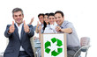 Cheerful business people showing the concept of recycling
