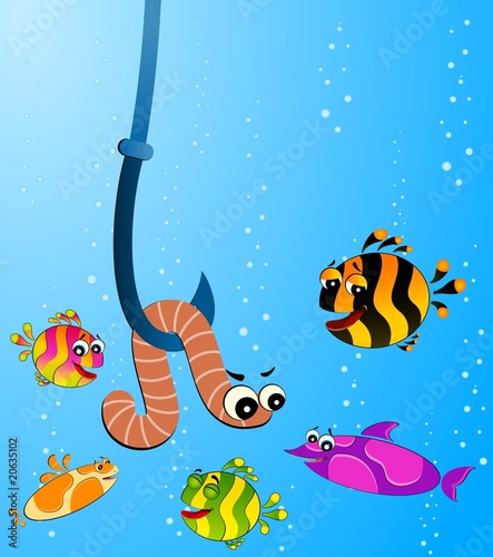 funny fishing cartoon. little cartoon funny fish eats