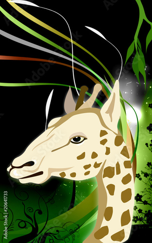 Illustration: Illustration of a giraffe heading to eat leaf Illustration of a giraffe heading to eat leaf
