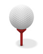 golf ball on red tee - with clipping path