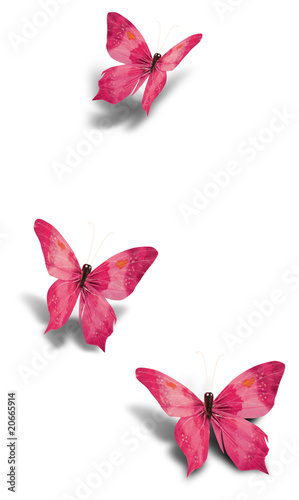 Illustration: Three pink decorative paper butterflies isolated on white Three pink decorative paper butterflies isolated on white