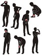 Set of illness people silhouette with pain dots. Set of illness people silhouette with pain dots.