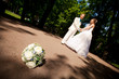 wedding couple and flowers bouquet