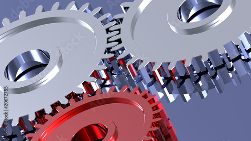 Illustration: Two steel gears in connection with red one Two steel gears in connection with red one
