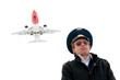 young pilot in glasses isolated with copyspace