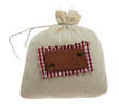 Small bag with attached plate on white background