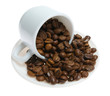 Cofeecup and saucer with cofeebeans