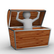 man into box on white background. Isolated 3D image