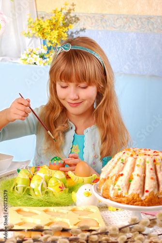 Photo: young girl painting easter eggs young girl painting easter eggs