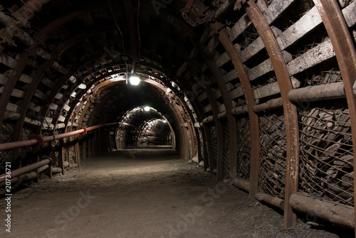 Fototapeta Reinforced tunnel in coal mine