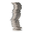 équilibre budgétaire - colonne de pièces de 2 euros sur blanc