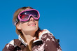 Skier looking up and smiling