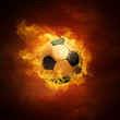Hot soccer ball on the speed in fires flame Hot soccer ball on the speed in fires flame