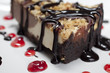 Nutty cheesecake with chocolate sauce