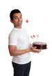 Cheeky man with a love heart chocolate cake