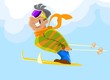 Cheerful skier jumping against the blue sky.