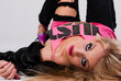 Hipster Woman Lying on Back. Isolated Hipster Woman Lying on Back. Isolated