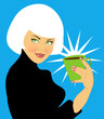 Beautiful young woman with coffee cup cartoon retro style
