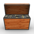 Open box with dollars on white background. Isolated 3D image.
