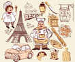 Collection of symbols of Paris. Hand drawing