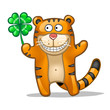 Fun tiger with lucky four leaf clover
