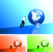 businessman pushing icon uphill businessman pushing icon uphill