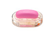 Soap of pink color in a transparent soap tray
