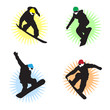 Four snowborders in various positions.