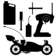 RC buggy silhouette with accessories over white RC buggy silhouette with accessories over white
