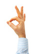 The man's hand representing a sign "?.?."