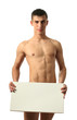 Nude Man Covering with Copy Space Blank Banner Nude Man Covering with Copy Space Blank Banner