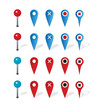 Group of map navigation icons and pin
