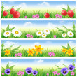4 spring banners with daisies,narcissuses,tulips and violets