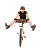 Fun bicyclist on white