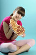 hungry girl showing fast food