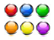 Collection of six glossy buttons in various colors
