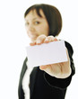 young business  woman displaying empty business card