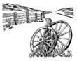 wagon whell and fence rural environment
