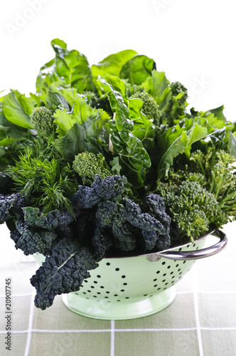 Photo: Dark green leafy vegetables in colander Dark green leafy vegetables in colander
