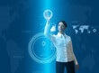 Attractive brunette young woman in futuristic interface Attractive brunette young woman in futuristic interface