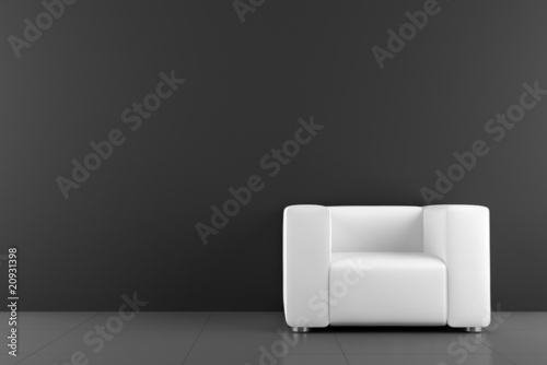 Illustration: white armchair in front of black wall white armchair in front of black wall
