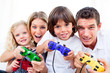 Animated family playing video game Animated family playing video game