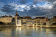 Mittlere Bridge and Basel waterfront, Switzerland Mittlere Bridge and Basel waterfront, Switzerland
