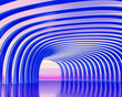 Turn of the shined corridor with blue columns
